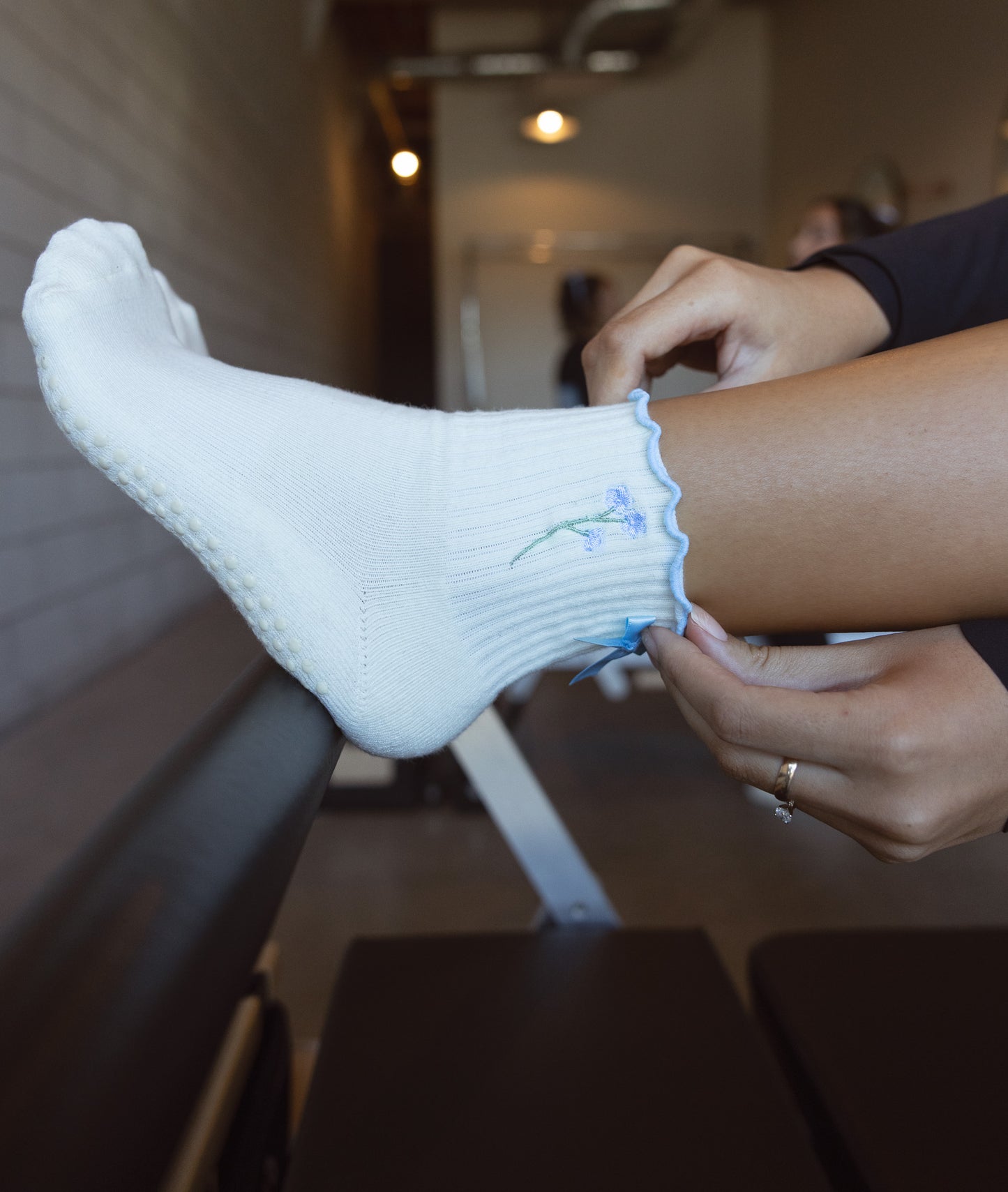 Blue "Forget Me Not" Pilates  & Yoga Grip Socks