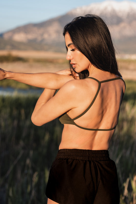 Open Back Bra - OLIVE